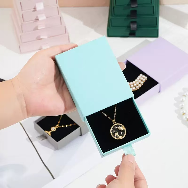 SSeeSY Custom Logo Rigid Cardboard Jewelry Box Personalized Paper Gift Packaging Case for Necklace Pendant Ring Earring